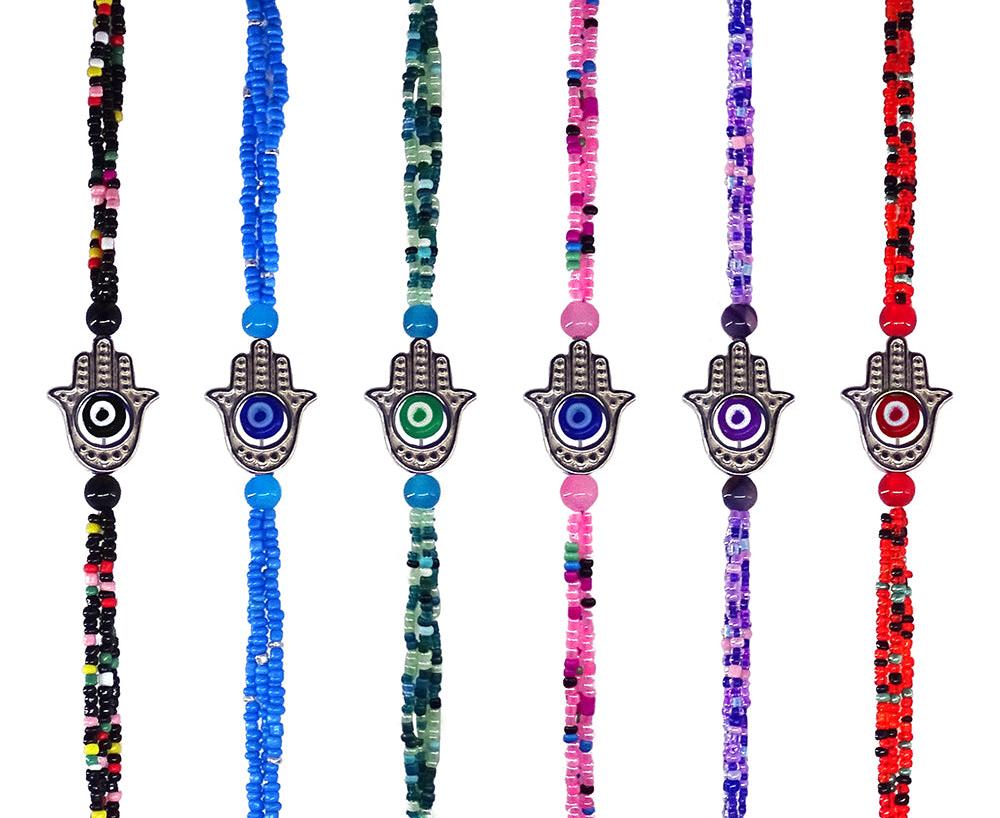 $2.50 ea. #1023B-HE All Beaded Hamza Evil Eye Bracelet (12pcs/Order)