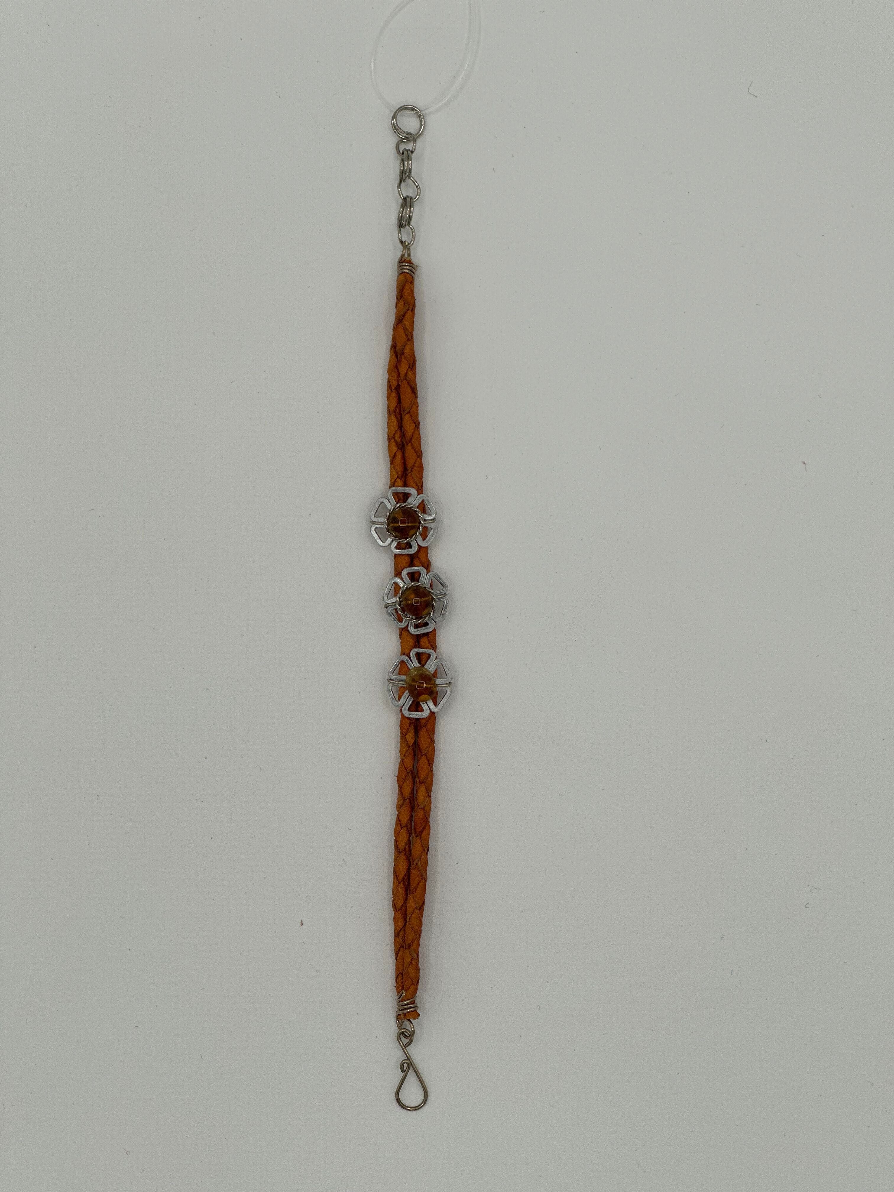 $2.50 ea. #2012 Three Flower Braided Leather Bracelet (12pcs/Order)