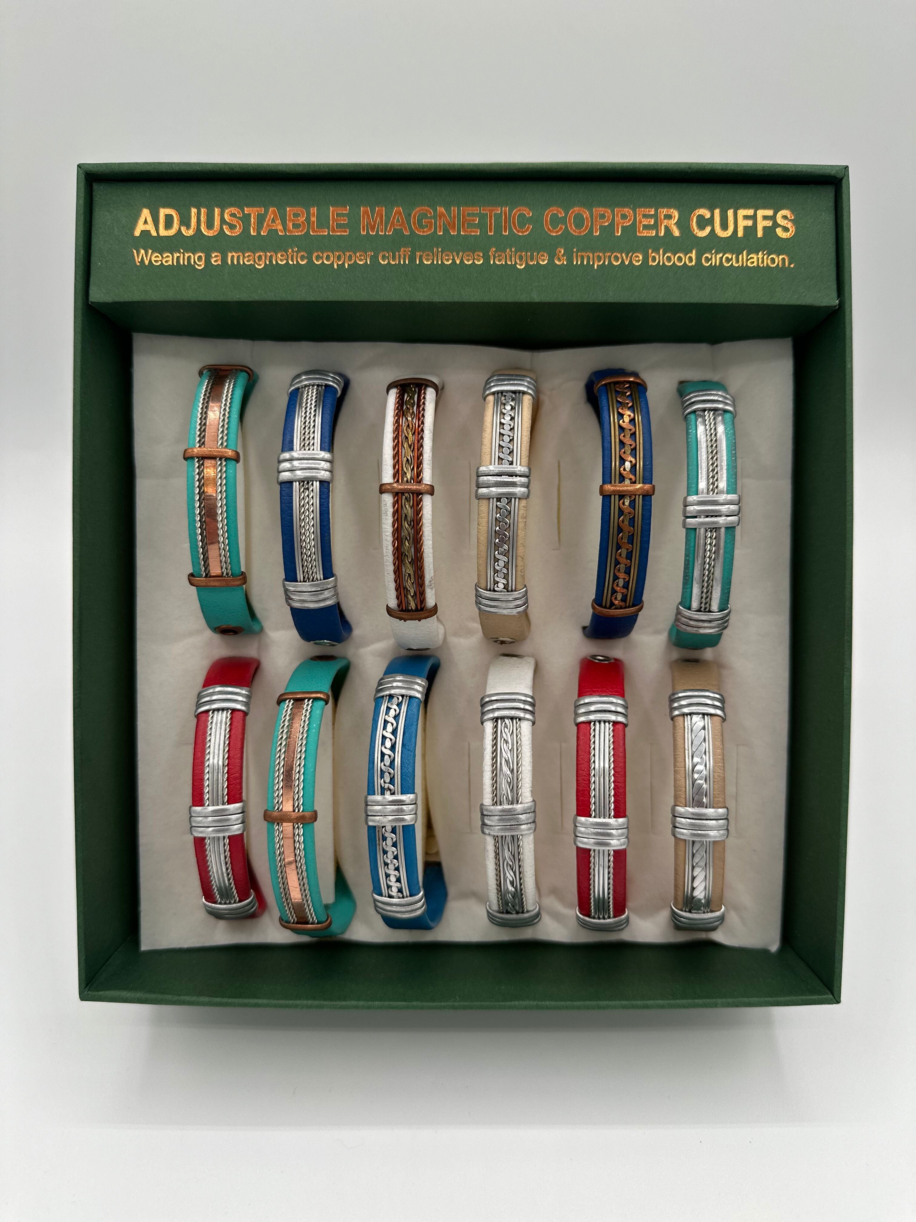$6 ea. #2040 Adjustable Magnetic Leather Taxco Cuffs/Bracelet (12 pcs/Order)