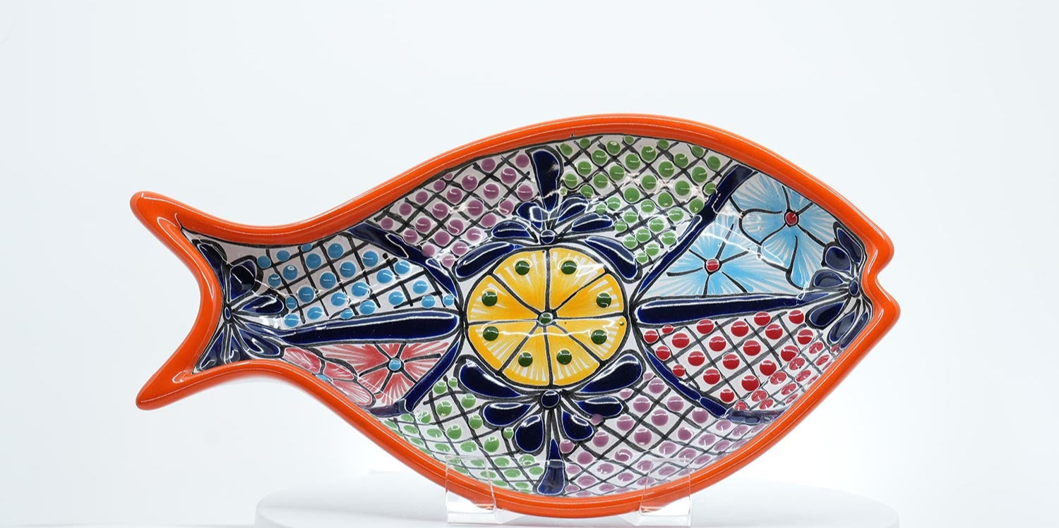 Talavera Fiesta Chicken Fish Shaped Plate
