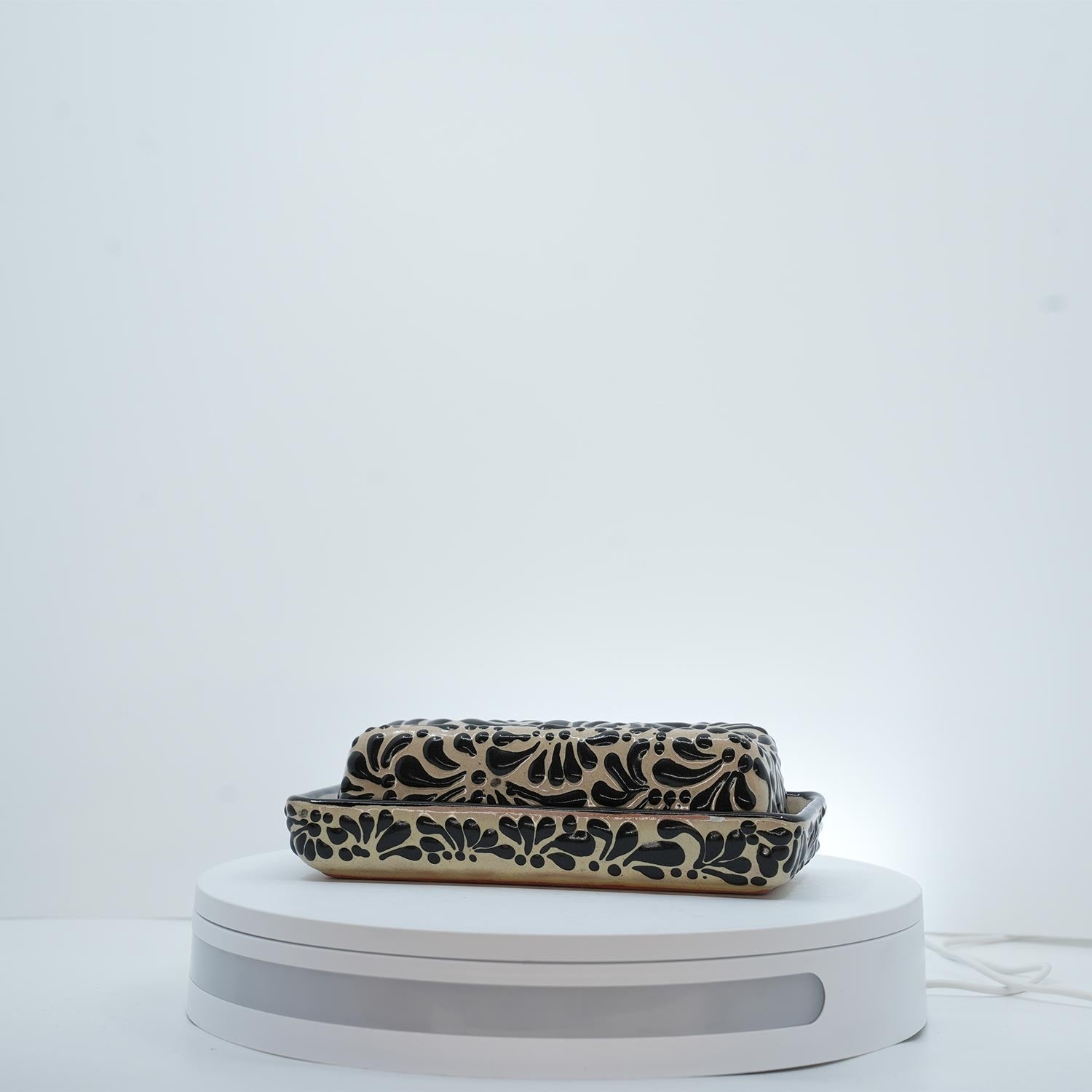 Eternal Bloom Black on White Butter Dish