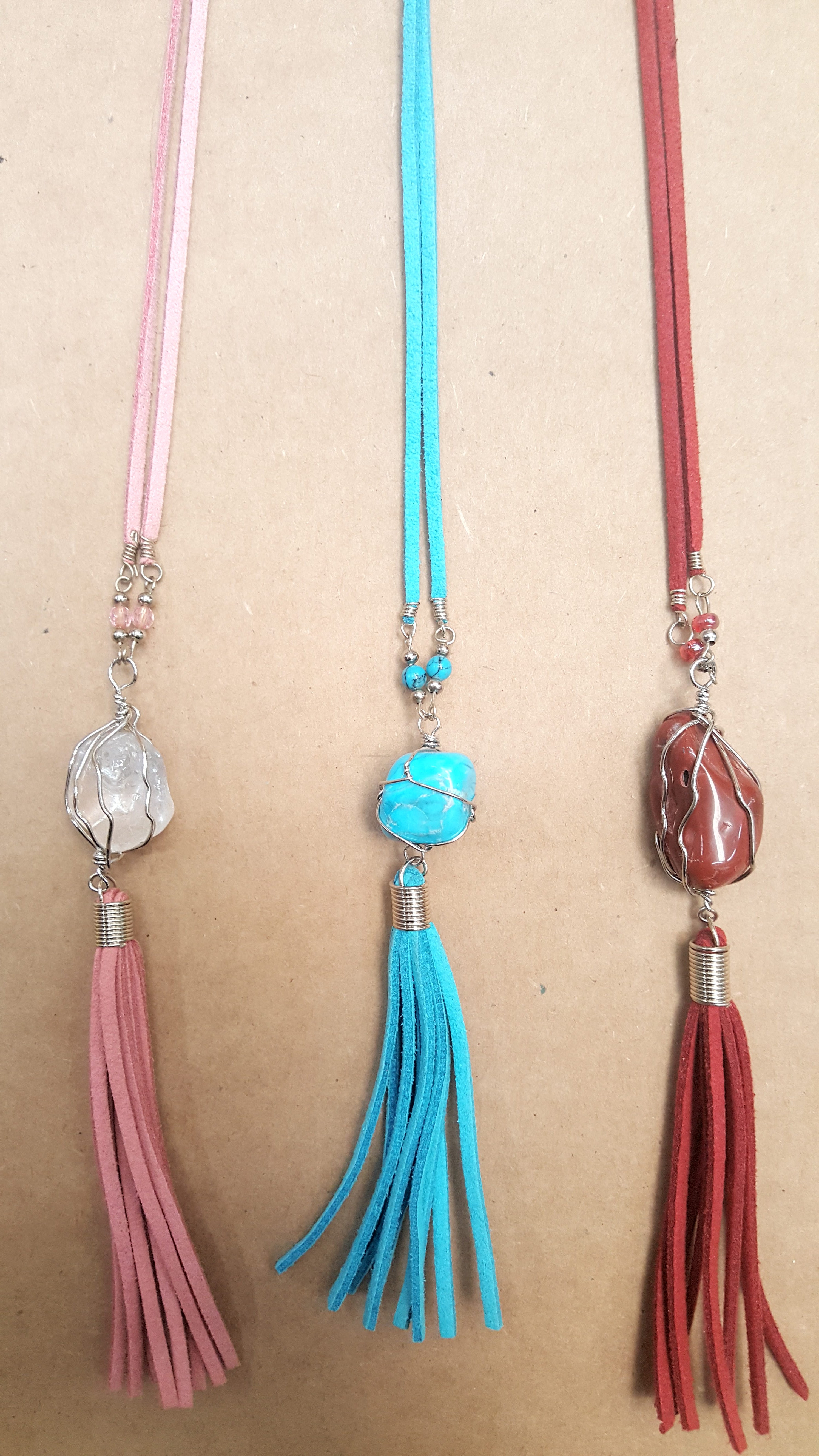 $3.50 ea. #0070 Agate Stone Pendant with Suede Tassel Necklace (12pcs/Order)