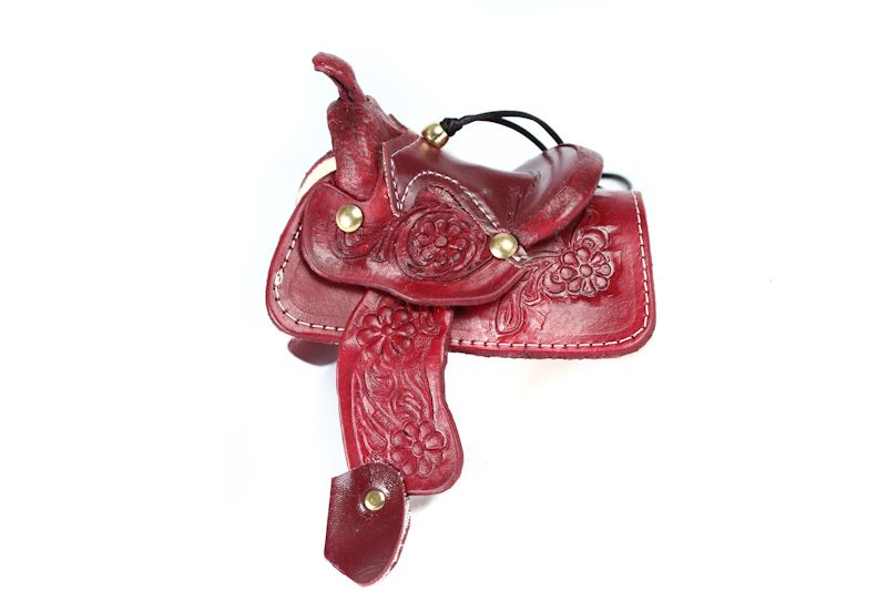 Hand Tooled Leather Saddle Rear View Mirror Ornament