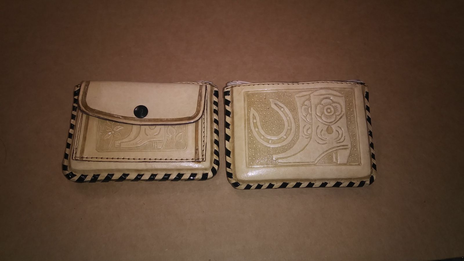 $8 ea. #1049 Tooled Leather Coin Purse with Zipper & Button (12 pcs/Order)