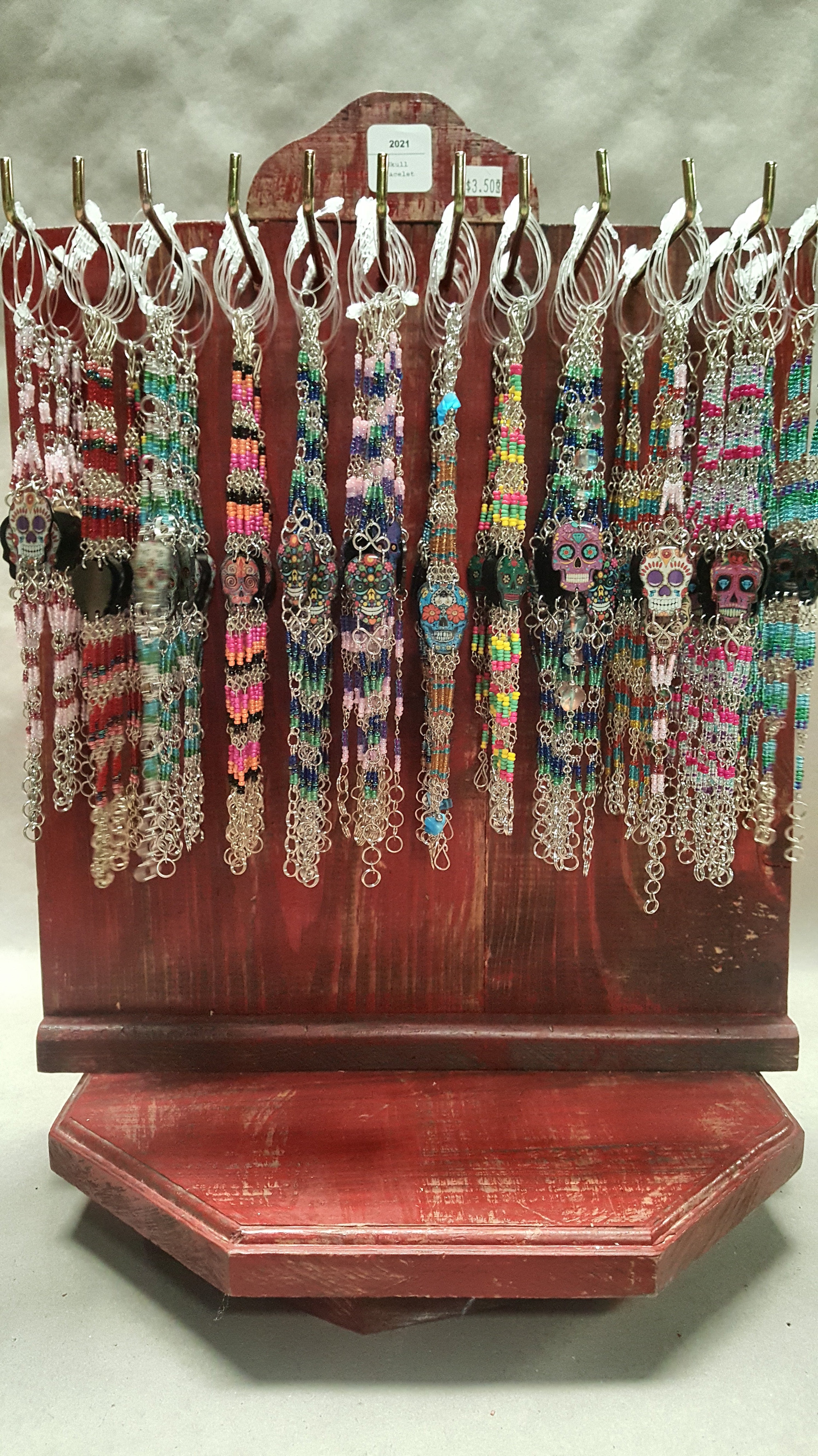 $2.50 ea. Day of the Dead Single Sugar Skull Beaded Bracelet (12pcs/Order)