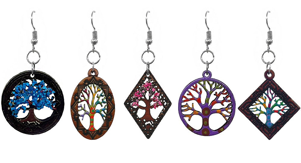 $3 ea. #2024E-WToL Wooden Tree of Life Earrings (12pcs/Order)