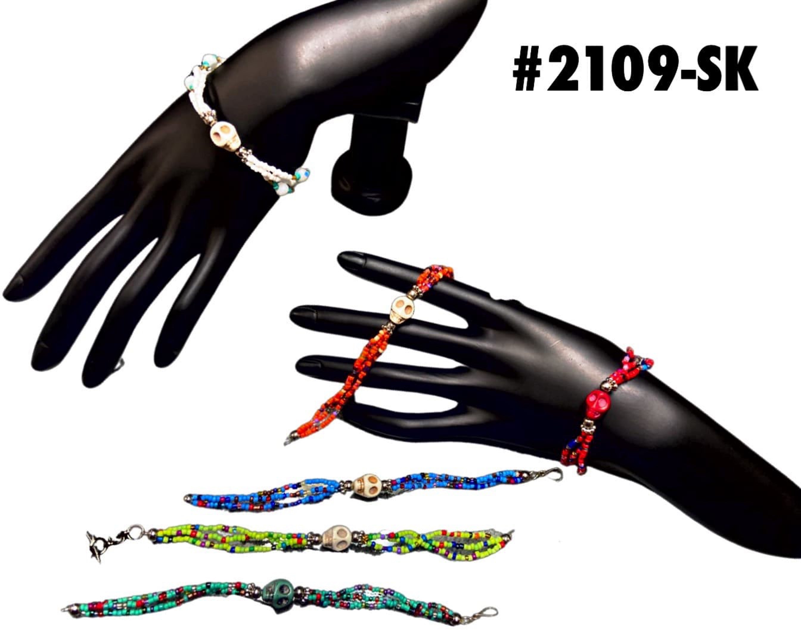 $2.50 ea. #2109 All Beaded Skull Bracelet (12pcs/Order)