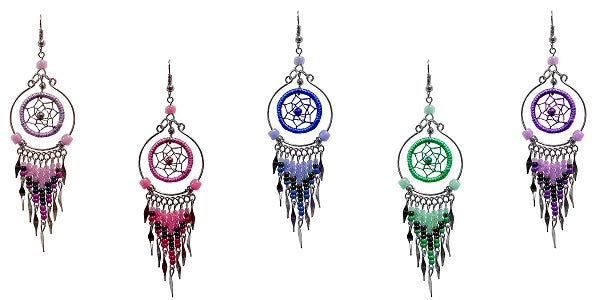 $3 ea. #2118 Dream Catcher Earrings w/Hoop Dangles (12pcs/Order)