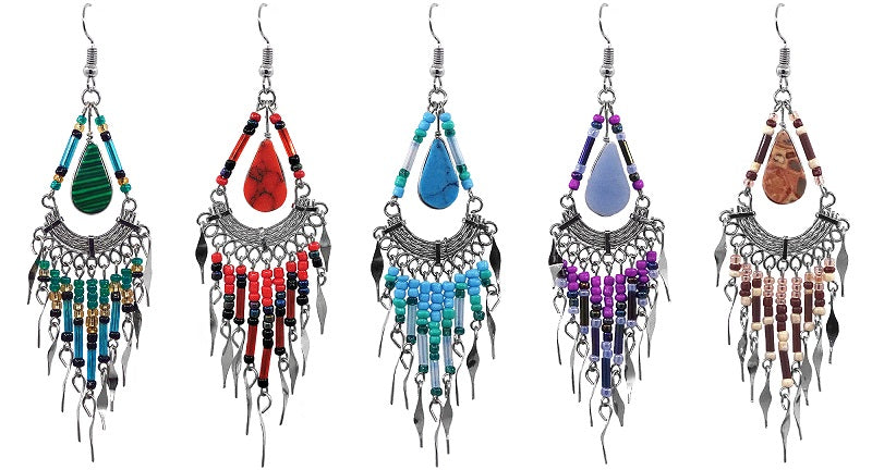 $3 ea. #2140 HNE Tear Drop Stone Earrings w/Dangles (12pcs/Order)