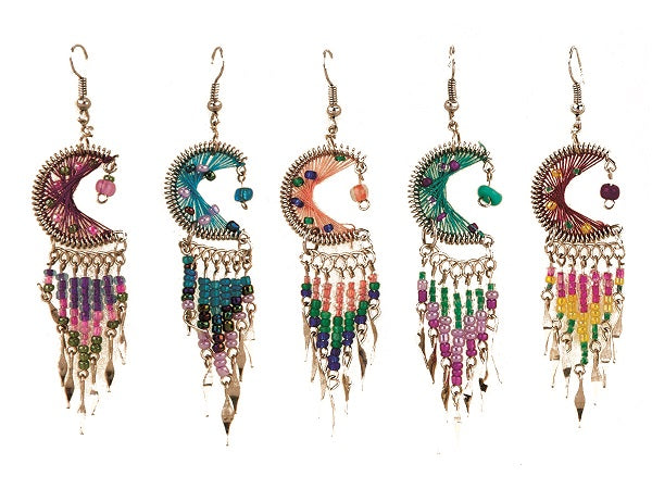 $3 ea. #2153 Woven Crescent/Half Moon Earrings with Dangles (12pcs/Order)