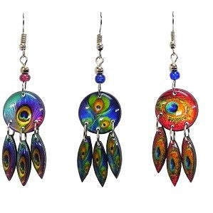 $3 ea. #2155-Pck Acrylic LP Peacock 3 Feather Dangles (12pcs/Order)