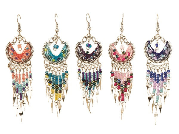 $3 ea. #240918-3/4 Moon Woven 3/4 Moon Round Earrings with Dangles (12pcs/Order)