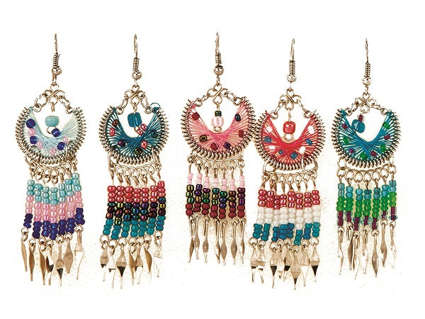 $3 ea. #240918-3/4 Moon Woven 3/4 Moon Round Earrings with Dangles (12pcs/Order)