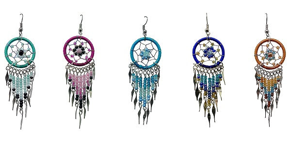 $3 ea. #240919E-DC/Daisy Bead Dream Catcher Earrings w/Dangles (12pcs/Order)