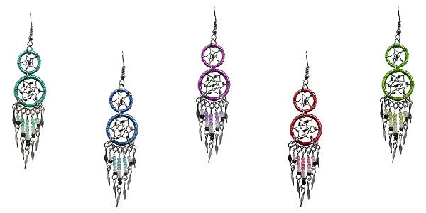 $3 ea. #7611-2DCD Double Dream Catcher Earrings w/Dangles (12pcs/Order)