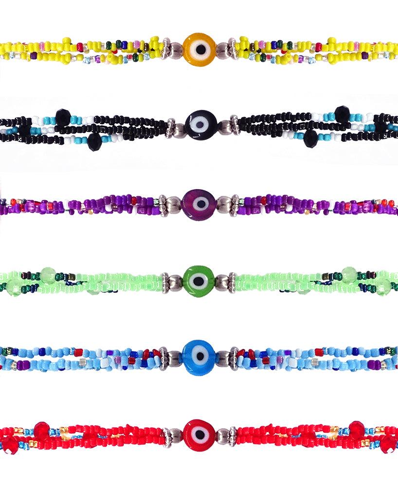 $2.50 ea. #922B-E All Beaded 3 Strand Evil Eye Bracelet (12pcs/Order)