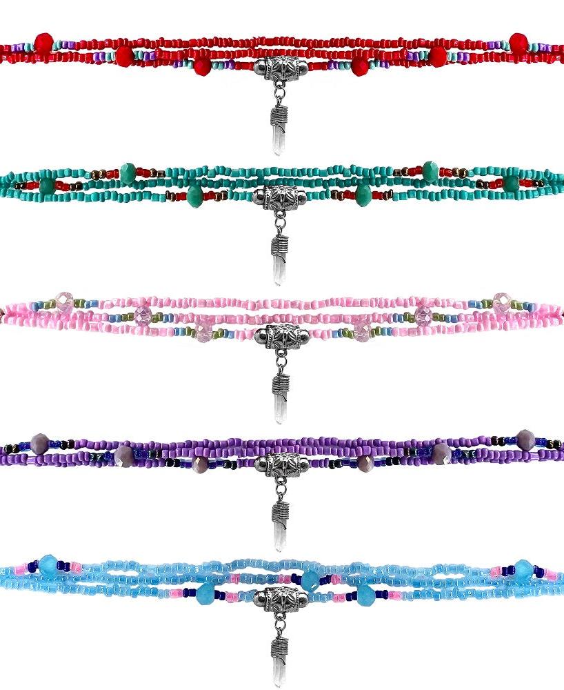 $2.50 ea. #922B-Qtz All Beaded 3 Strand Bracelet w/Quartz (Crystals) (12pcs/Order)