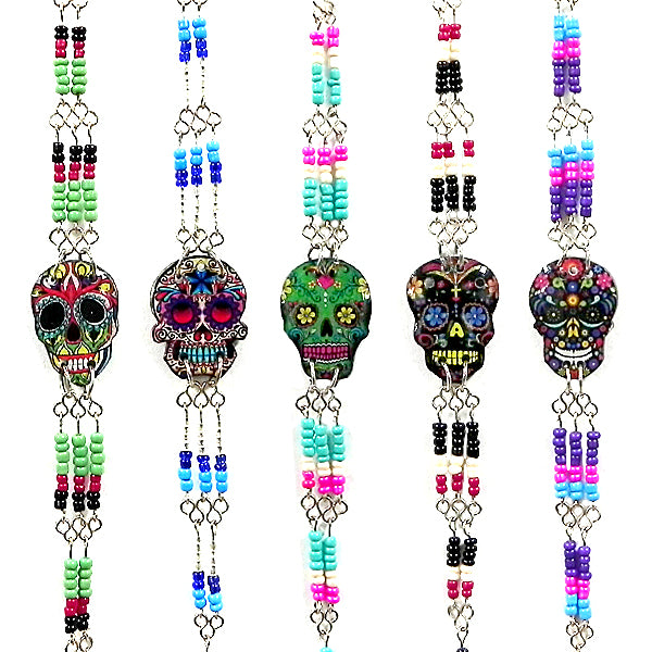 $2.50 ea. Day of the Dead Single Sugar Skull Beaded Bracelet (12pcs/Order)