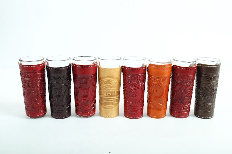 Hand Tooled Leather Wrap Tall Shot Glass