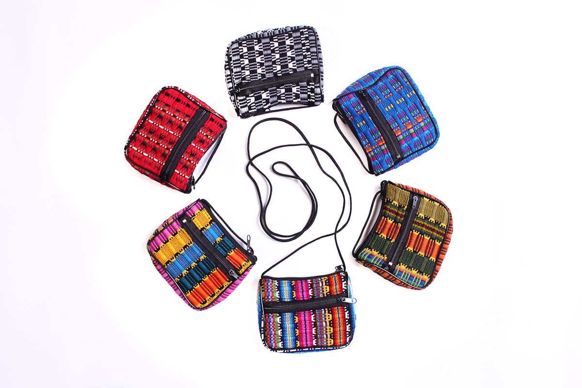 $2.50 ea. Square Coin Bag with Shoulder Strap with Woven 2 Zipper (12pcs/Order)