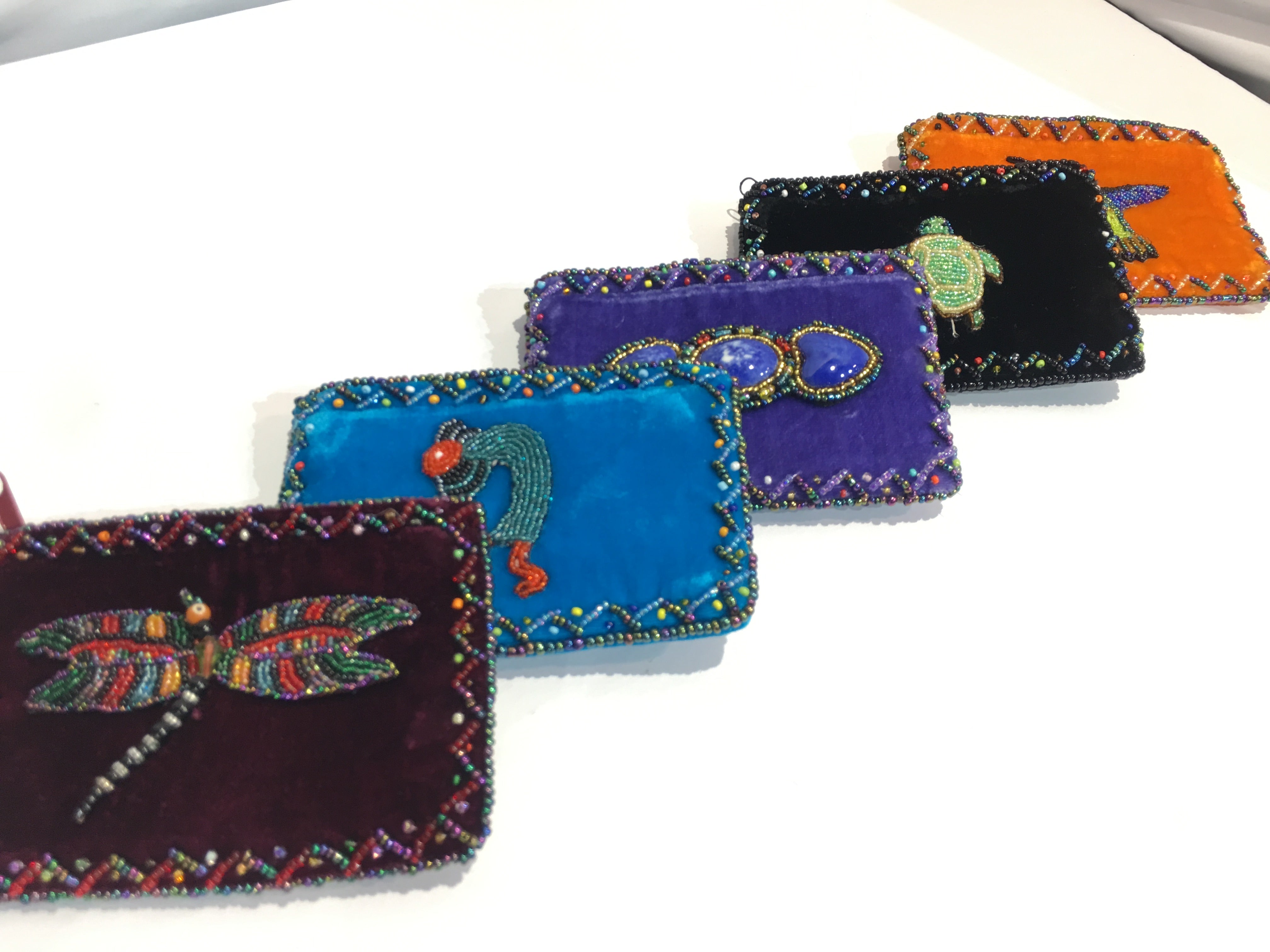 $10 ea. #1020 Velvet Coin Purse Single Zipper & Beaded Designs (12 pcs/Order)