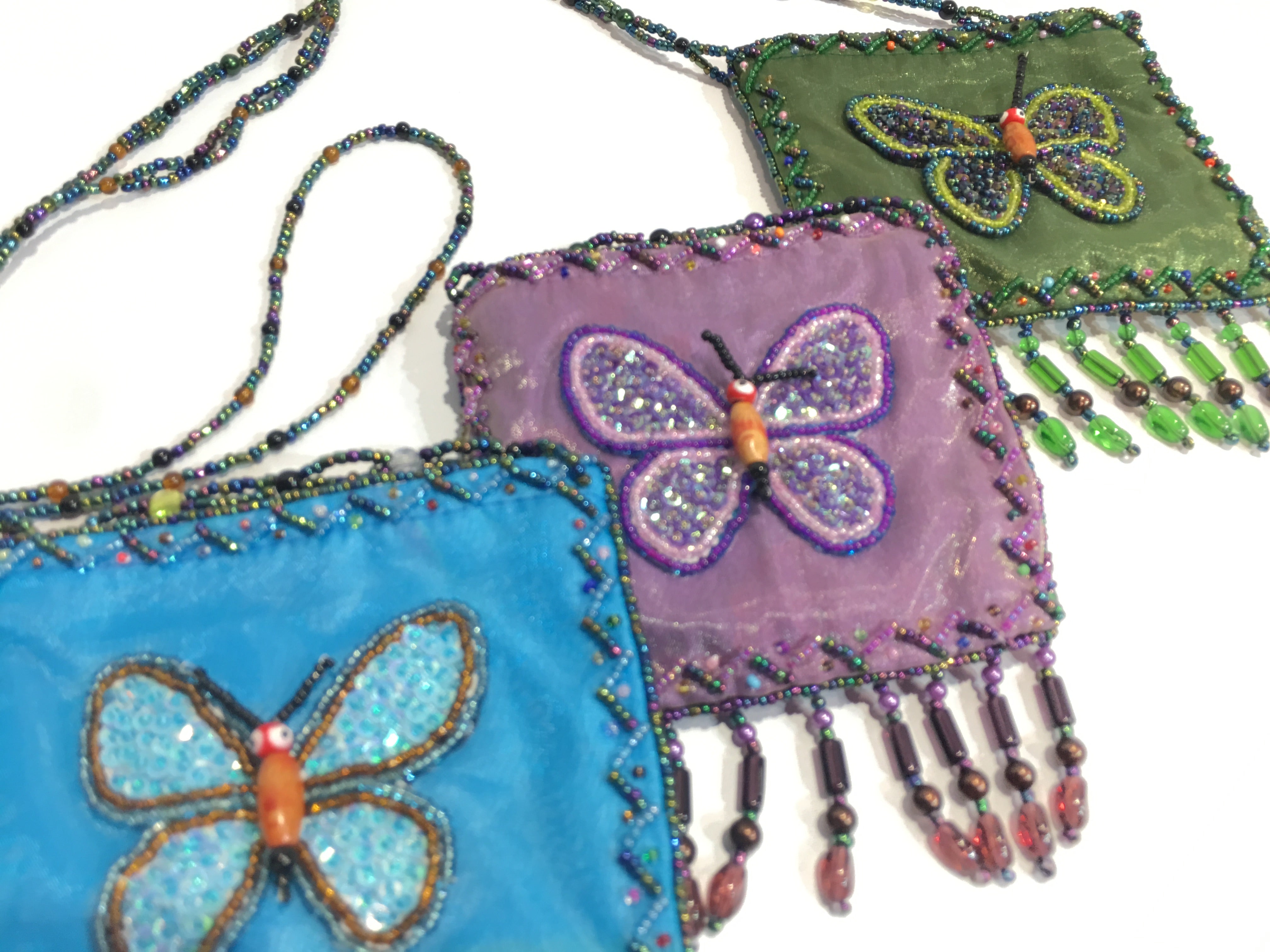 $10 ea. #1016 Satin Coin Purse Single Zipper & Beaded Necklace and Designs (12 pcs/Order)