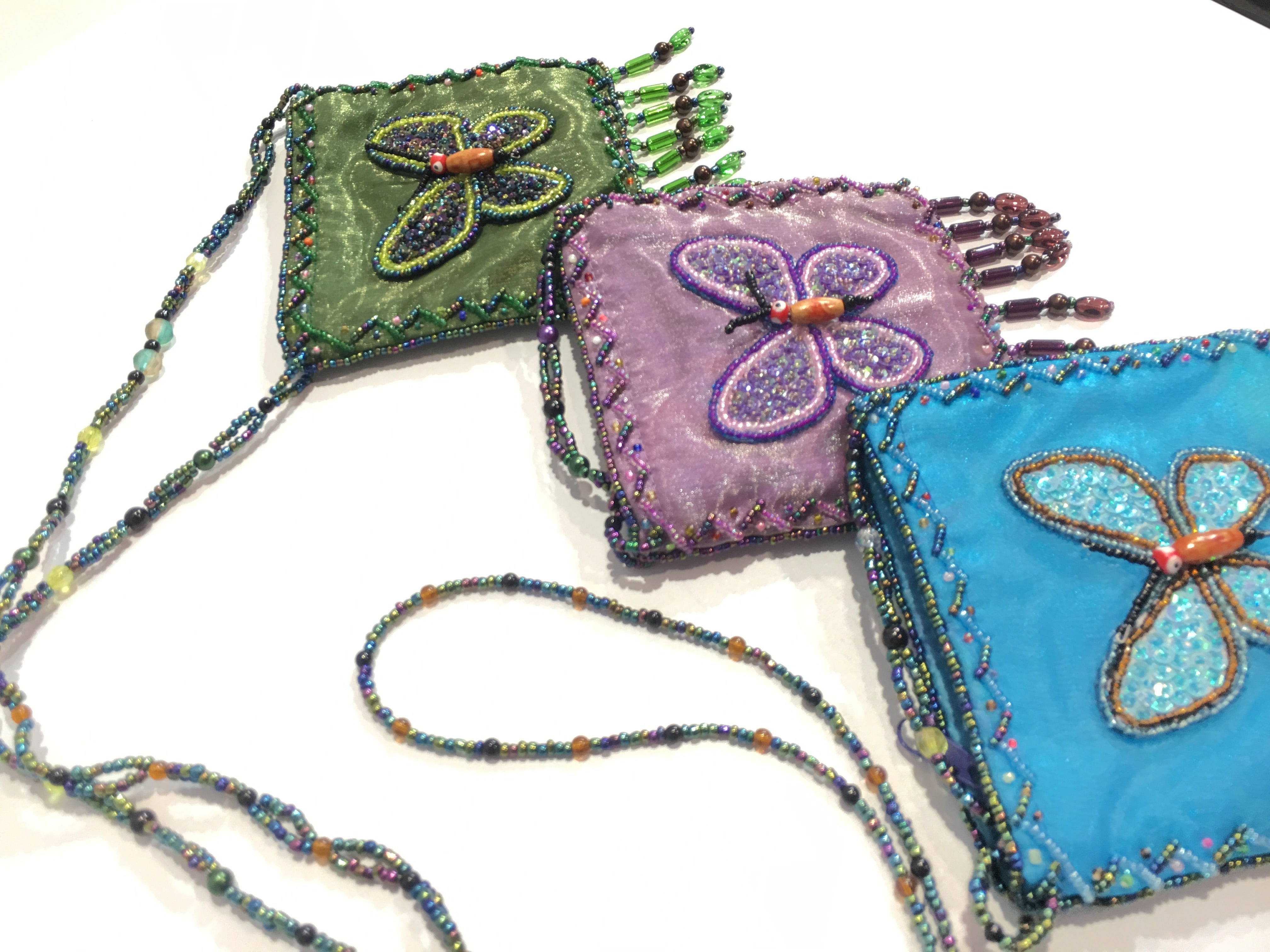 $10 ea. #1016 Satin Coin Purse Single Zipper & Beaded Necklace and Designs (12 pcs/Order)