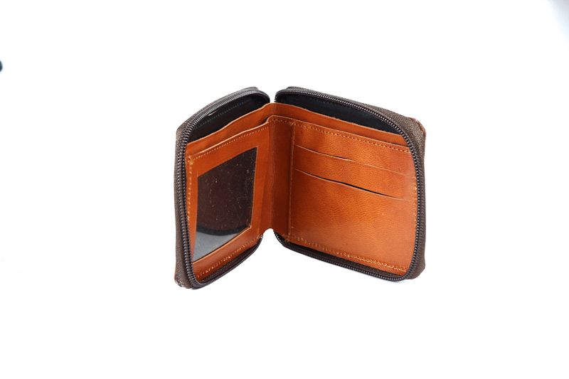 Hand Tooled Leather Zipper Wallet with Mirror