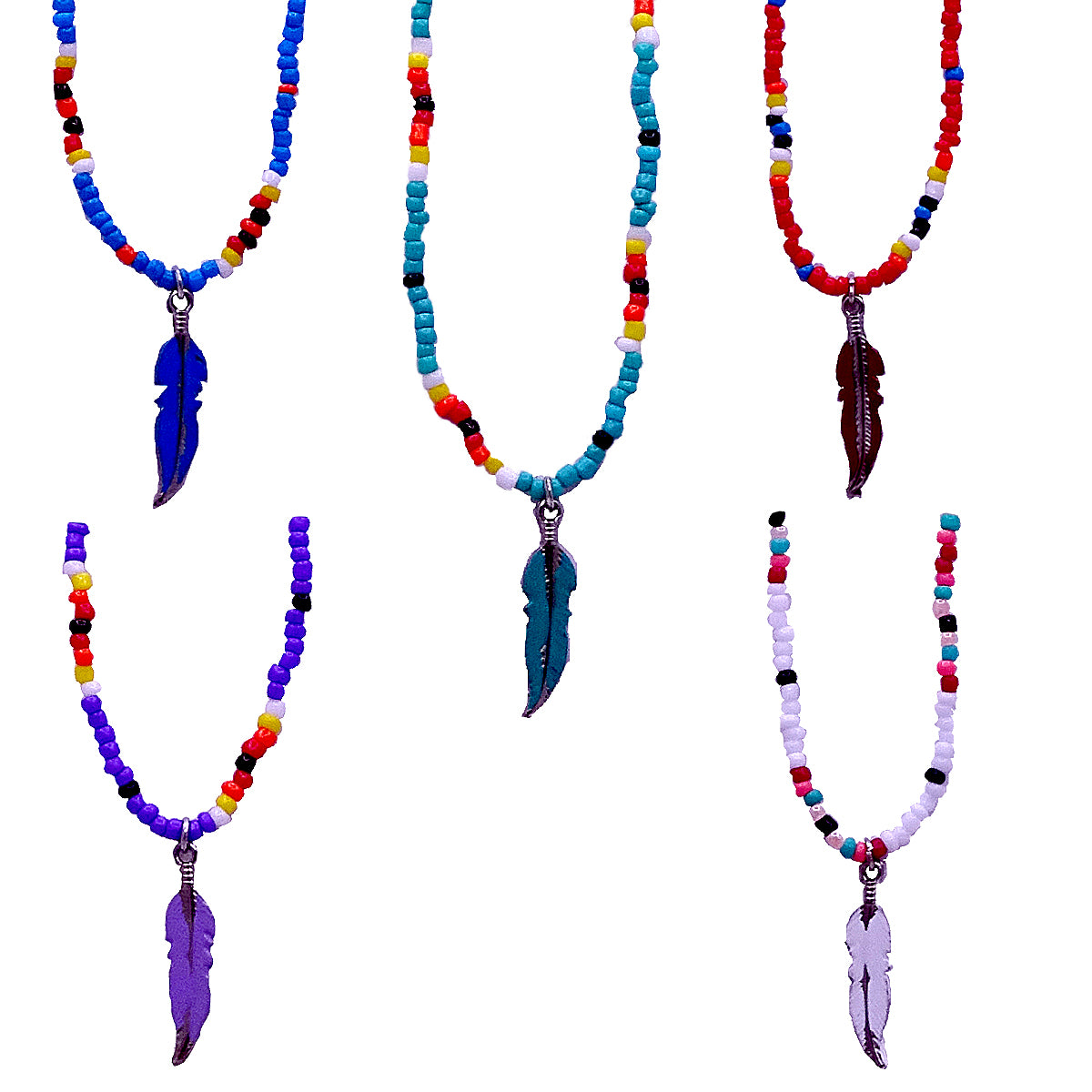 * Beaded Necklace w/Metal Feather- $2.50 ea.