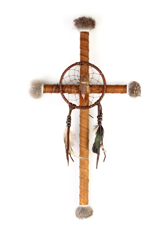 Cross 4 ends Rabbit Skin Dream Catcher | Arrowhead