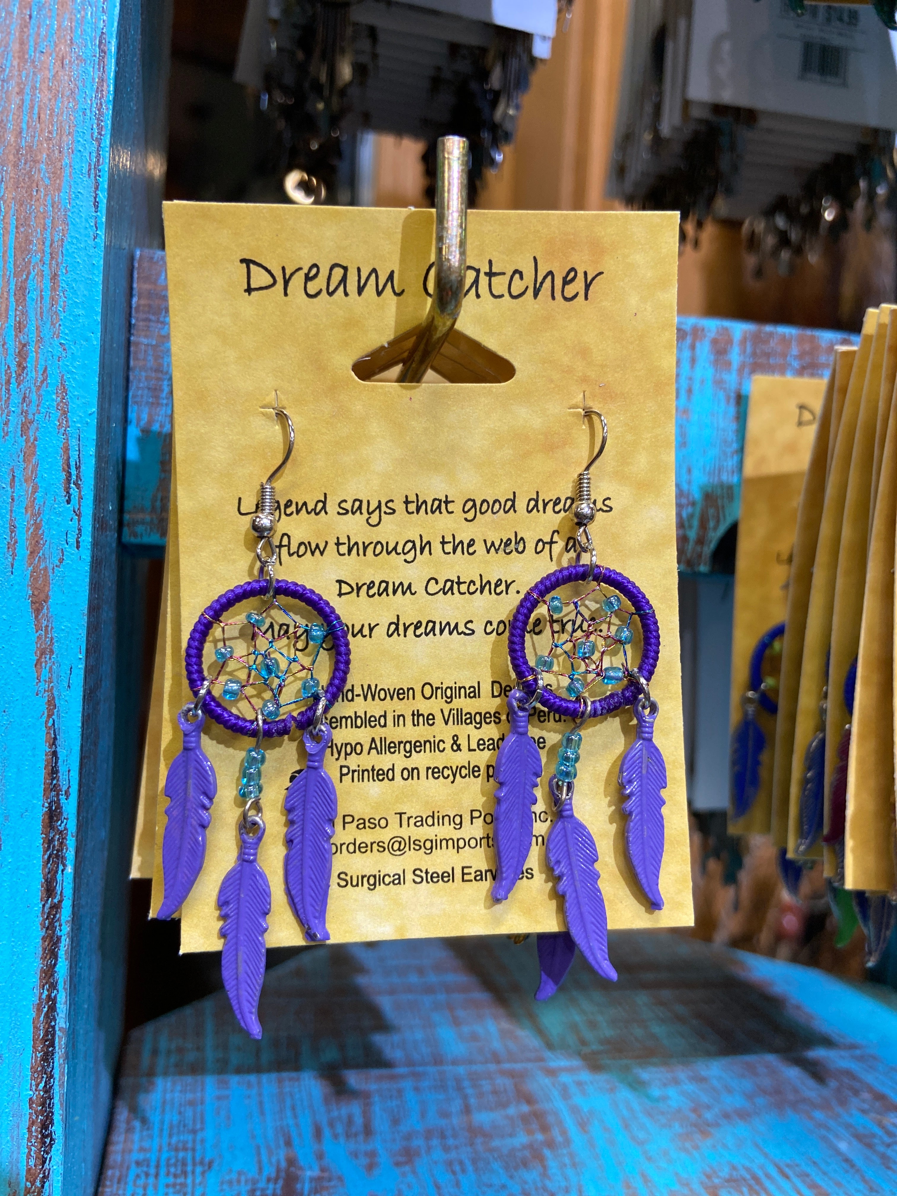 $3 ea. #7610-5 Dream Catcher Earrings w/3 Metal Feathers (12pcs/Order)