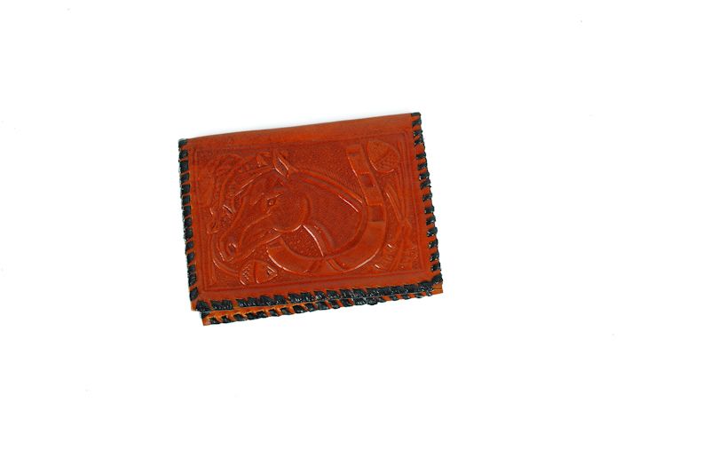 Hand Tooled Leather Open Fold Wallet