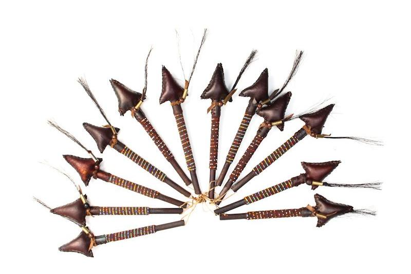 Rawhide Beaded Arrowhead Rattles | Horsehair