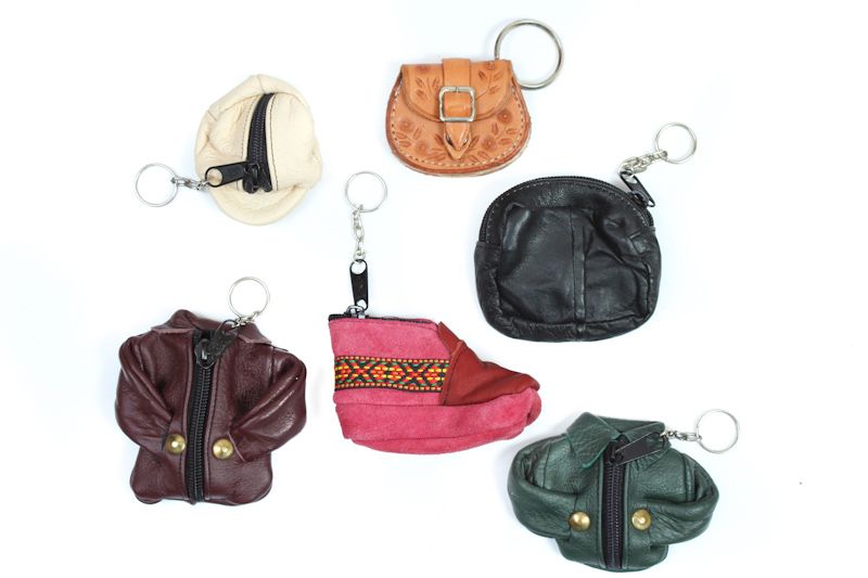 $4 ea. Assorted Leather Coin Pouch with Zipper Key Chain (12pcs/Order)