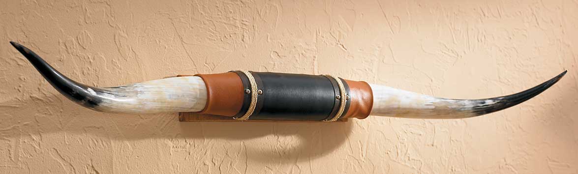 Wall Mount Leather Wrap Steer Horns