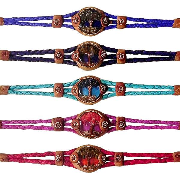 $2.50 ea. #922B-LToL Acrylic Tree of Life Leather Braided Bracelet (12pcs/Order)