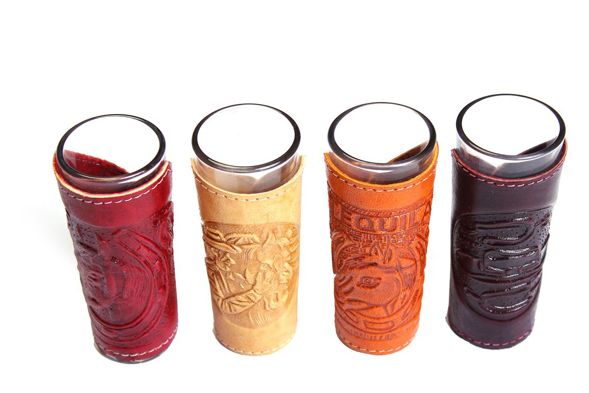 Hand Tooled Leather Wrap Tall Shot Glass