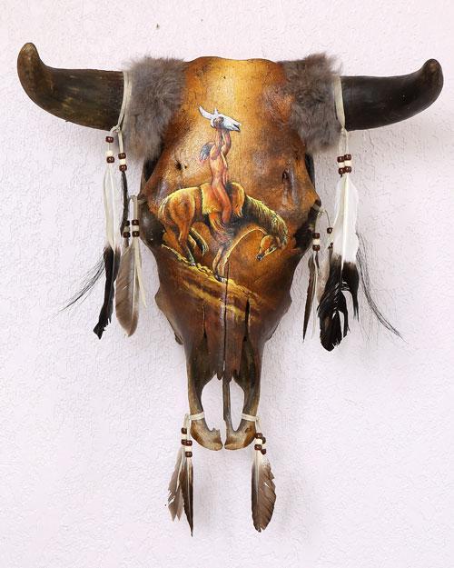 $95 ea. Antique Hand Painted Cow Skull | End of the Trail (2pcs/Order)