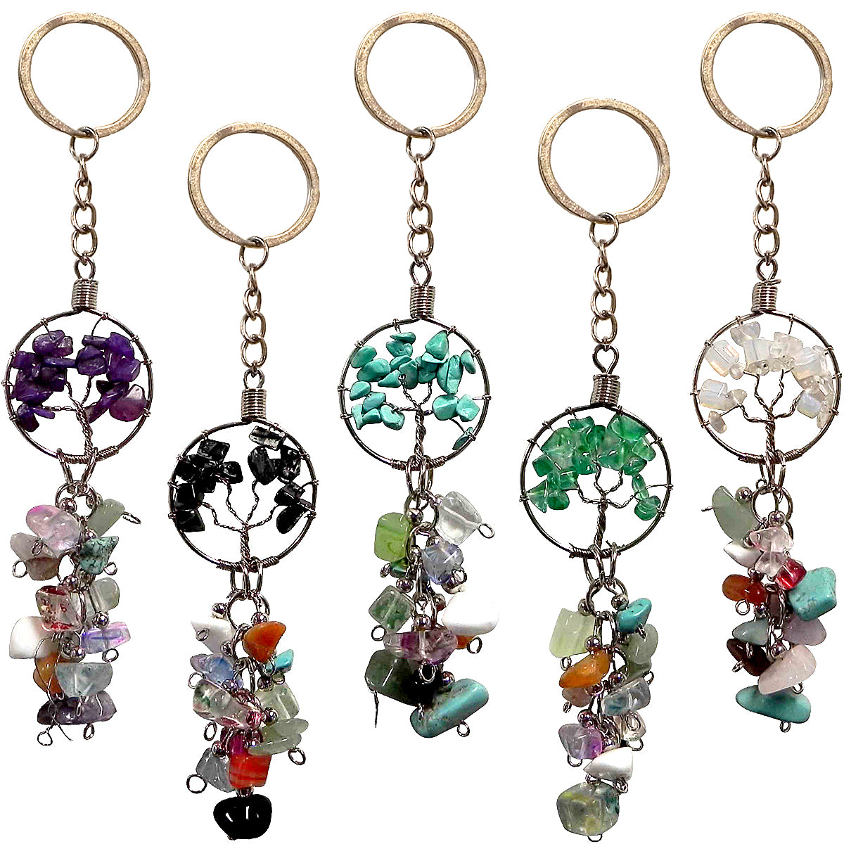 $3 ea. #X75TW Gemstone w/Wire Tree of Life Key Chain (12pcs/Order)