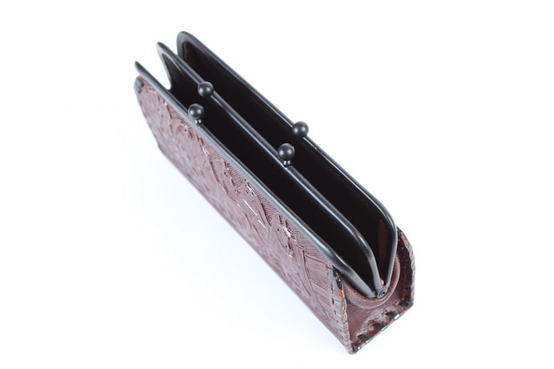 Hand tooled Leather Double Clip Ladie's Hand Clutch Money Pouch