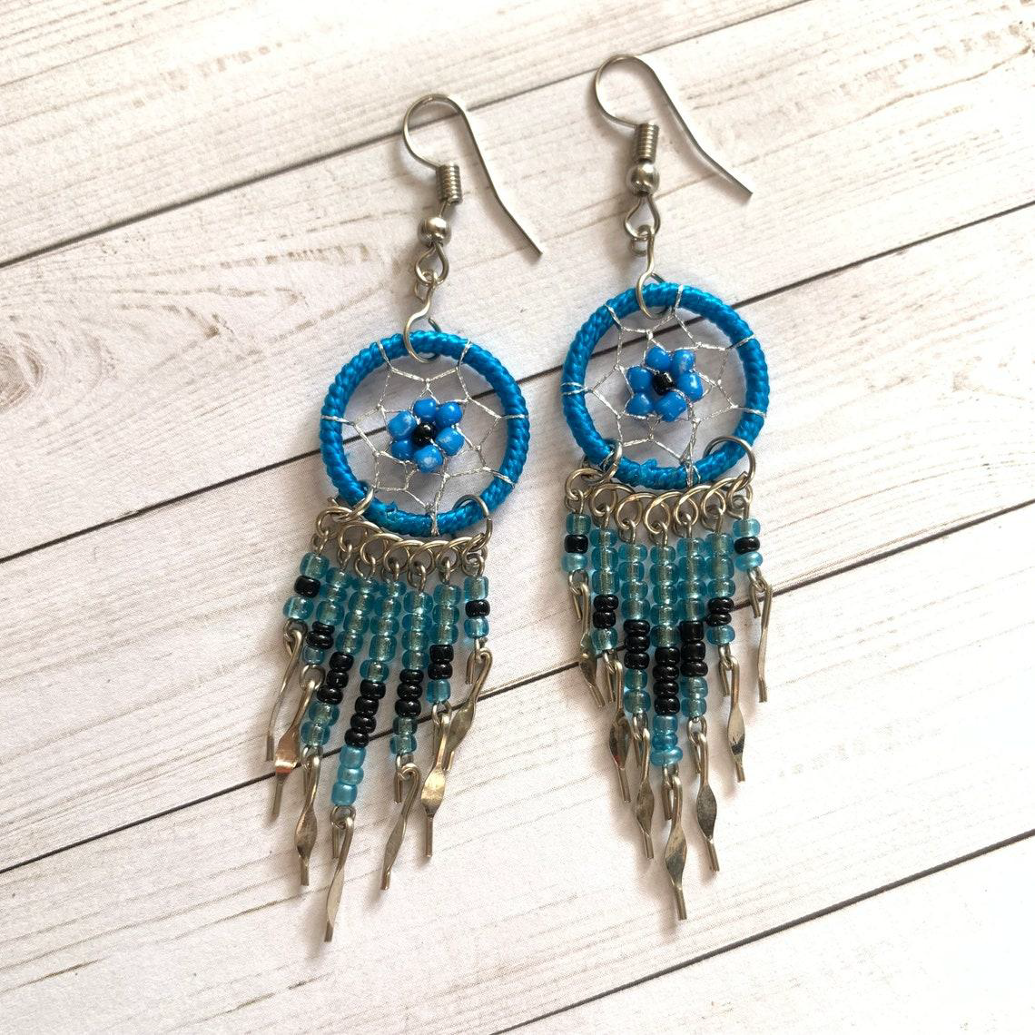 $3 ea. #240919E-DC/Daisy Bead Dream Catcher Earrings w/Dangles (12pcs/Order)