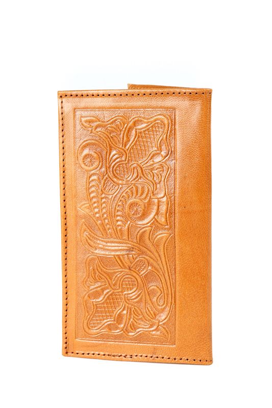 Hand Tooled Leather Check Book Credit Card Holder | Wallet