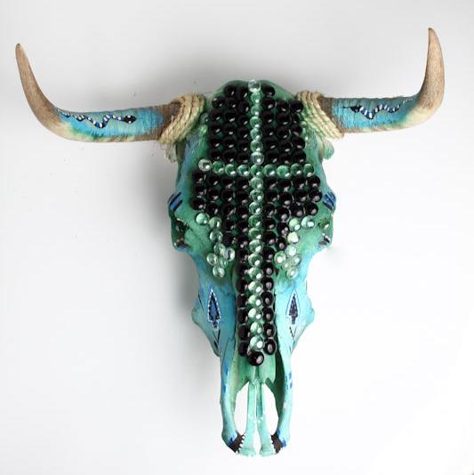 Southwest Hand Painted Cow Skull | Marble