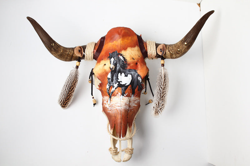 $95 ea. Hand Painted Cow Skull | Horse Theme (2pcs/Order)