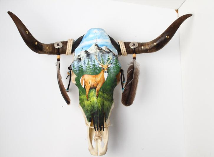 $95 ea. Hand Painted Cow Skull | Deer Theme (2pcs/Order)