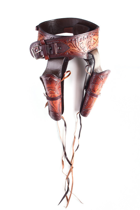 Double Genuine Hand Tooled Leather Holster