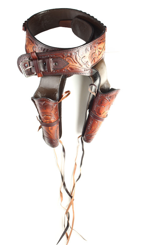 Double Genuine Hand Tooled Leather Holster