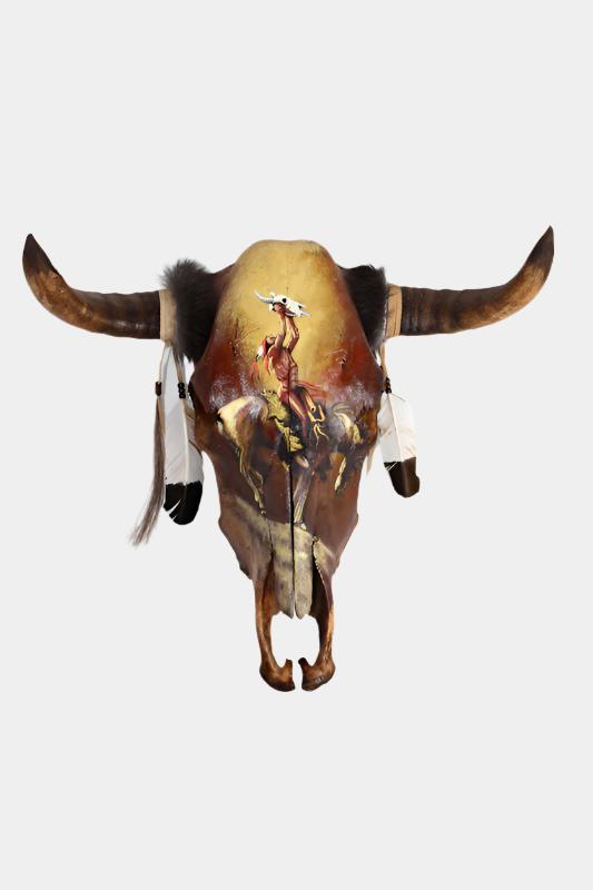 $95 ea. Antique Hand Painted Cow Skull | End of the Trail (2pcs/Order)