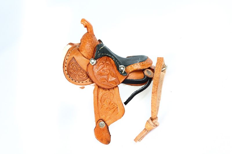 Hand Tooled Leather Saddle Rear View Mirror Ornament