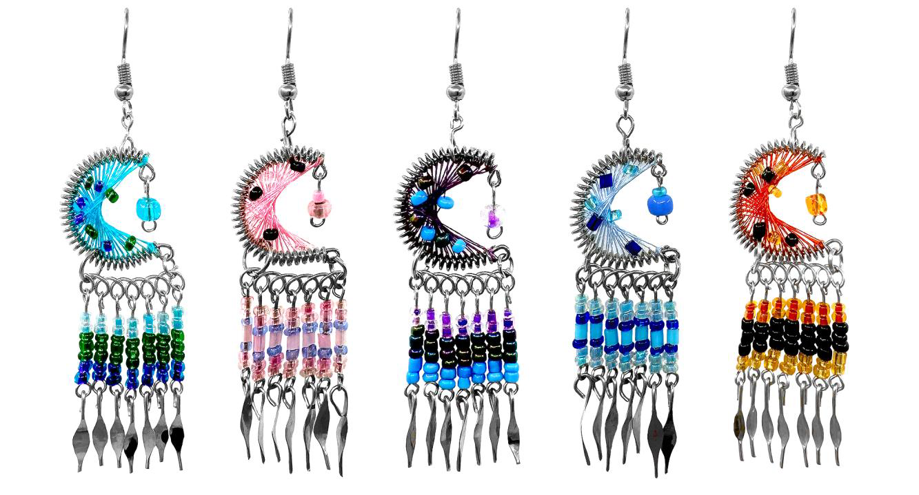 $3 ea. #2153 Woven Crescent/Half Moon Earrings with Dangles (12pcs/Order)